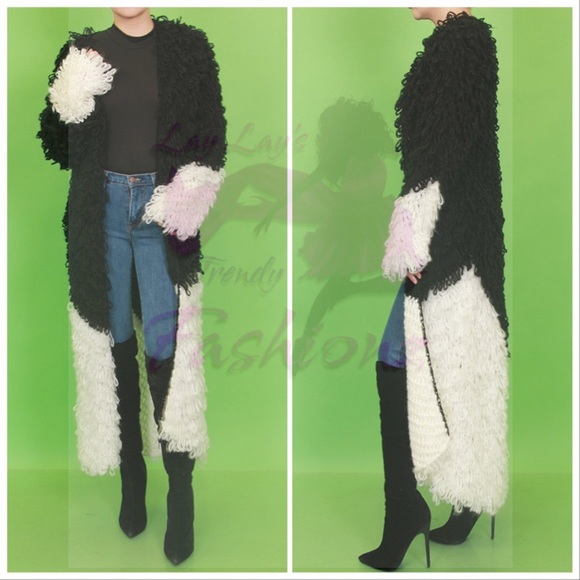 Color Block Maxi Cardigan- BLACK/WHITE - Picture 5 of 7